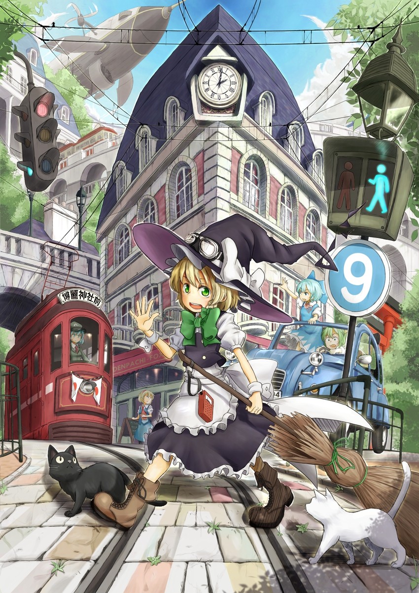 kirisame marisa, alice margatroid, cirno, kawashiro nitori, and daiyousei (touhou) drawn by kitsuneno_denpachi