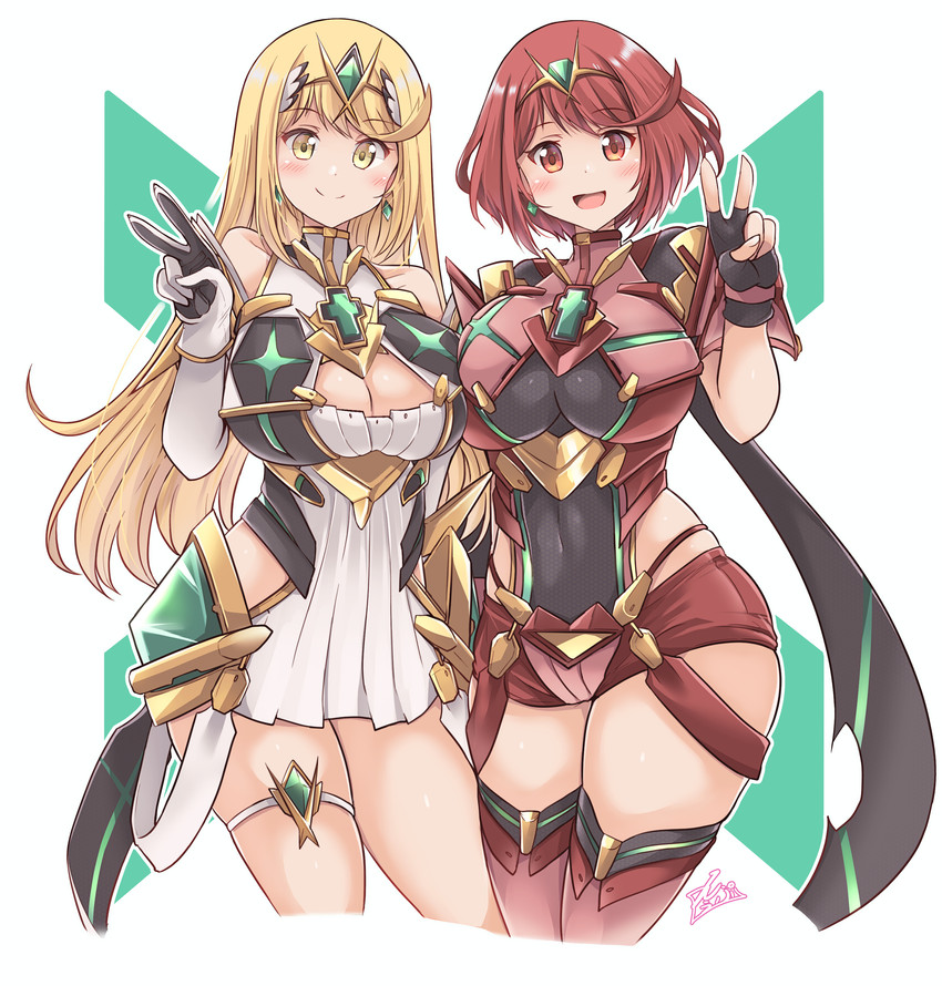 pyra and mythra (xenoblade chronicles and 1 more) drawn by kurokaze_no_sora
