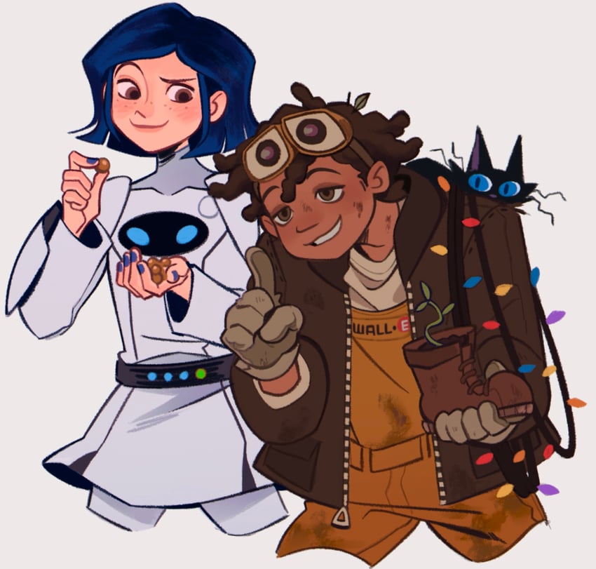 wall-e, eve, coraline jones, and wybie lovat (wall-e and 1 more) drawn by kitt_arts