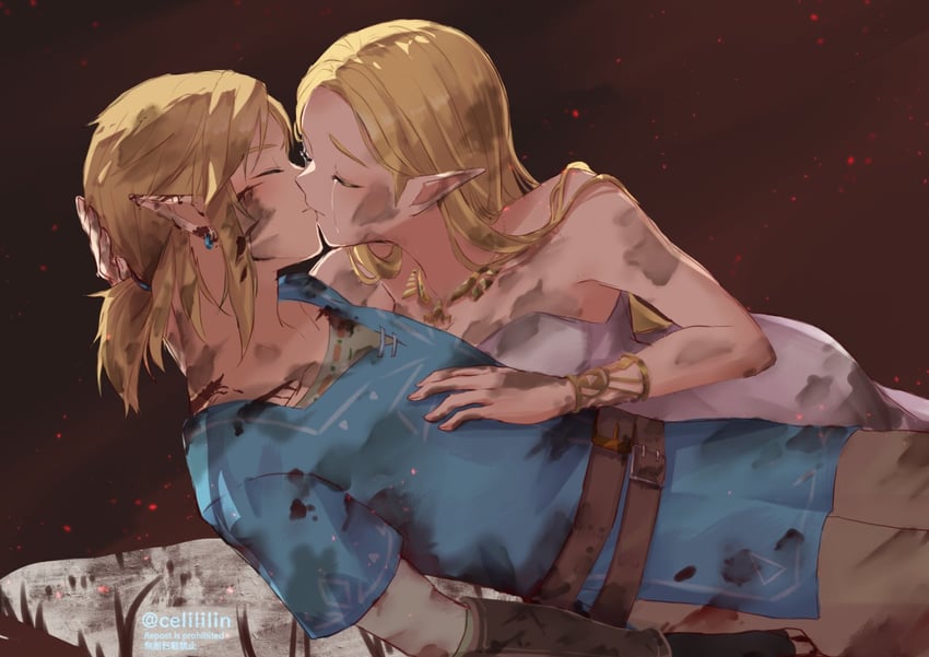 link and princess zelda (the legend of zelda and 1 more) drawn by seri_(yuukasakura)