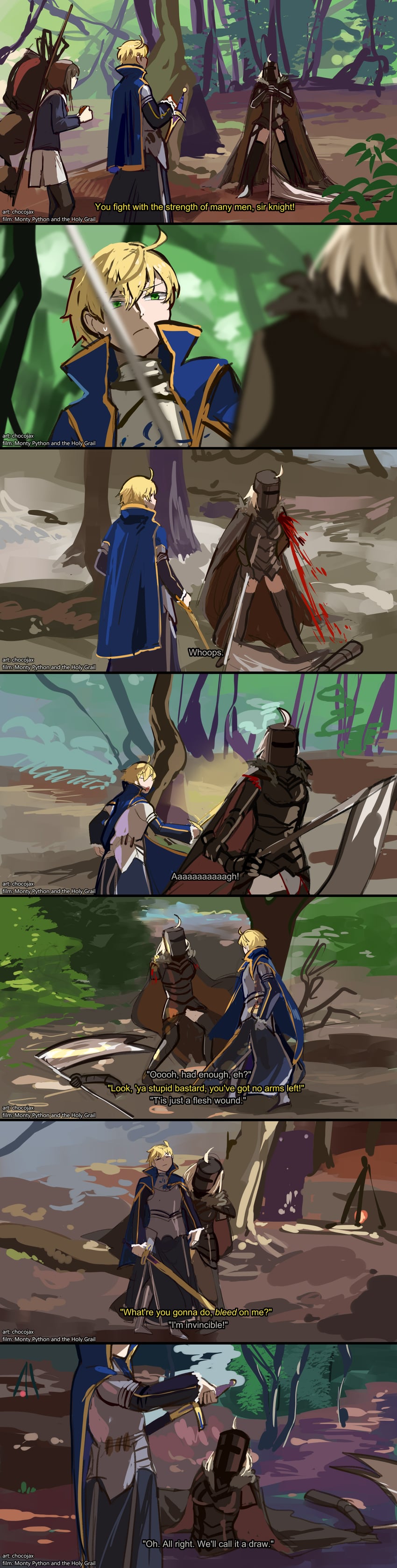 jeanne d'arc alter, arthur pendragon, sajou ayaka, and black knight (fate and 3 more) drawn by chocojax