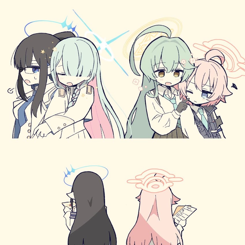 hoshino, yume, rin, and general student council president (blue archive) drawn by 52ocy