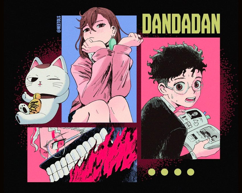 ayase momo, takakura ken, and turbo granny (dandadan) drawn by neetols