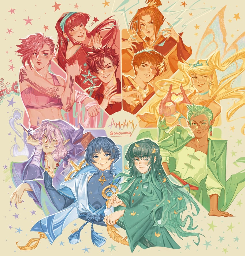 scaramouche, yor briar, wanderer, vi, arcane vi, and 7 more (genshin impact and 10 more) drawn by amonimy