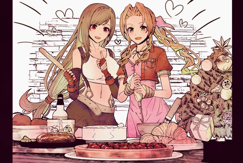 tifa lockhart and aerith gainsborough (final fantasy and 1 more) drawn by mirrorclew