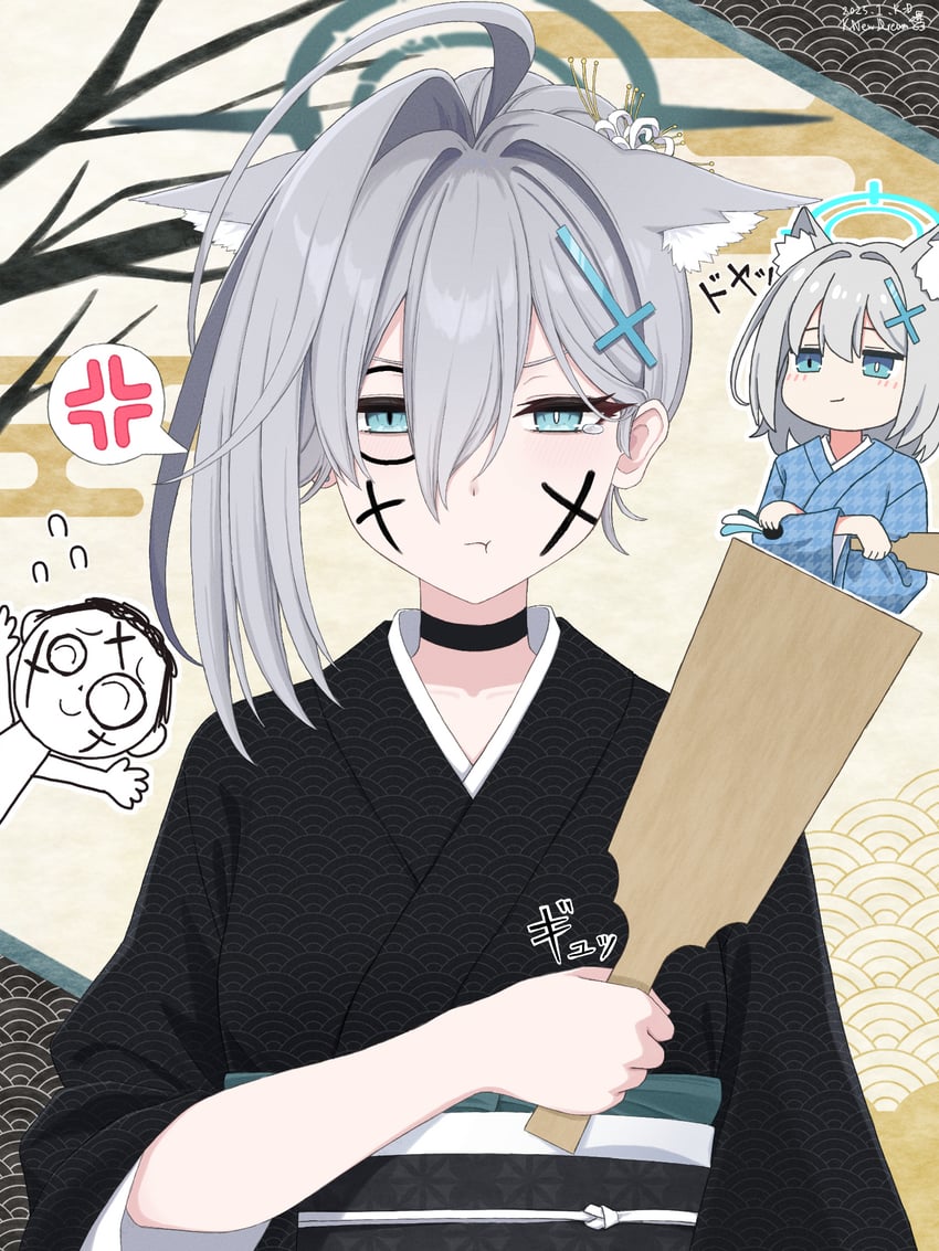sensei, doodle sensei, shiroko, and shiroko terror (blue archive) drawn by k-d