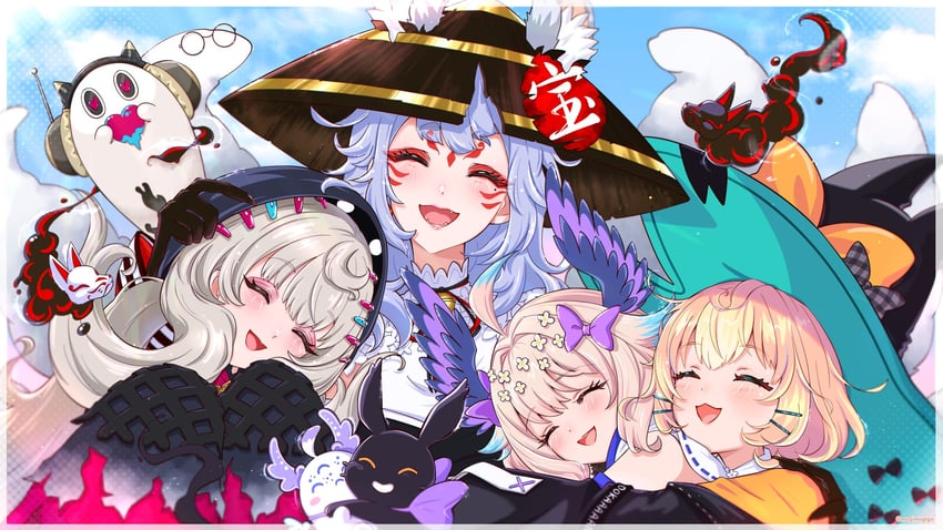 enna alouette, millie parfait, nina kosaka, reimu endou, lucie, and 2 more (nijisanji and 1 more) drawn by mugimugigo