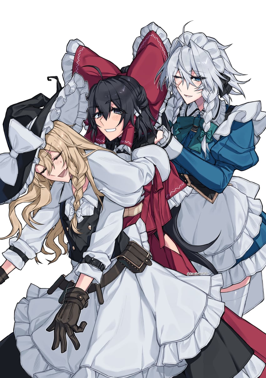 hakurei reimu, kirisame marisa, and izayoi sakuya (touhou) drawn by himadera