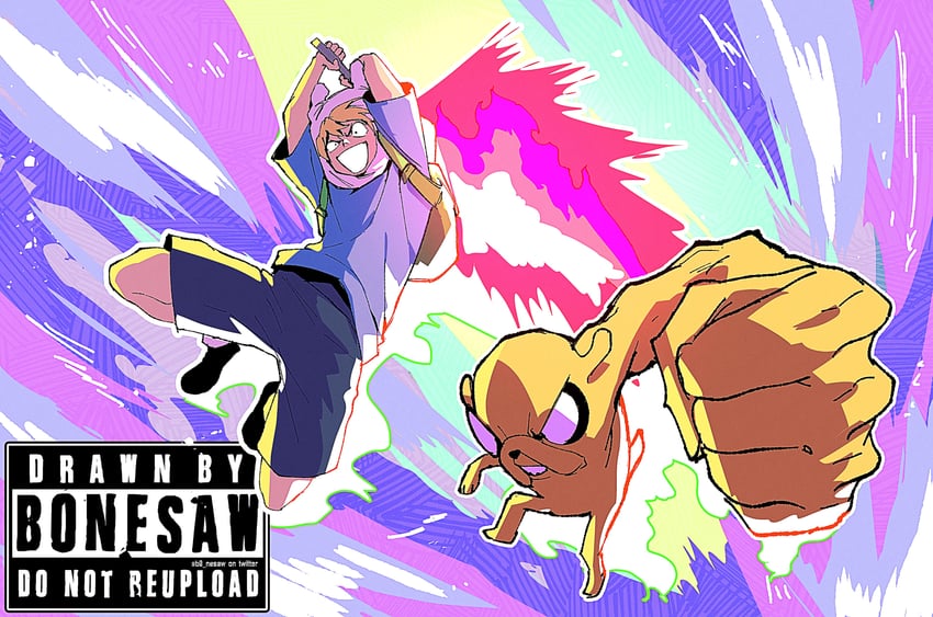 finn the human and jake the dog (adventure time) drawn by bonesaw_(rdkshinku)