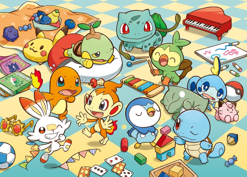 pikachu, piplup, bulbasaur, scorbunny, squirtle, and 5 more (pokemon)