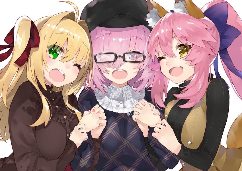mash kyrielight, tamamo, nero claudius, and tamamo no mae (fate and 1 more) drawn by kou_mashiro
