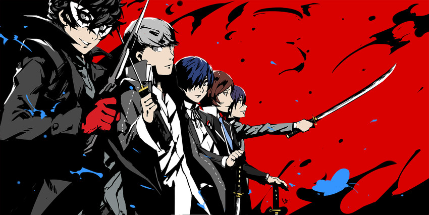 narukami yu, yuuki makoto, amamiya ren, joker, suou tatsuya, and 1 more (persona and 6 more) drawn by club3