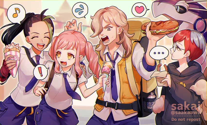 juliana, nemona, penny, arven, and miraidon (pokemon and 1 more) drawn by sakai_(motomei)