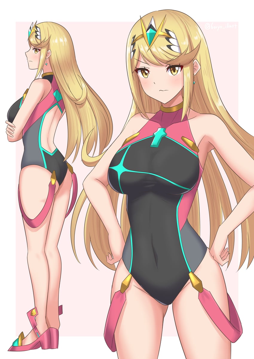 mythra and pyra (xenoblade chronicles and 1 more) drawn by ryochan96154