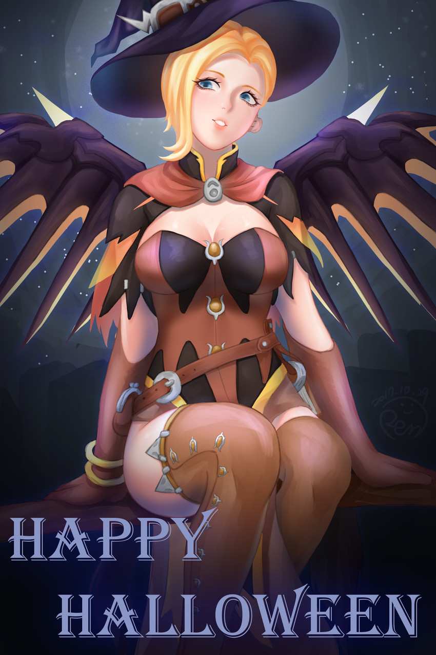 mercy and witch mercy (overwatch and 1 more) drawn by renren910224