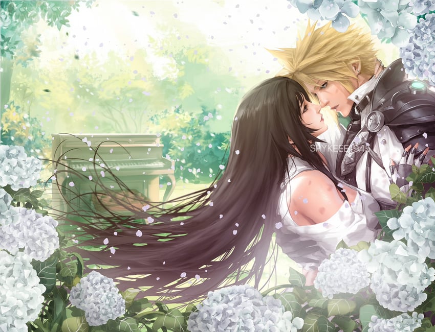 tifa lockhart and cloud strife (final fantasy and 2 more) drawn by spykeee