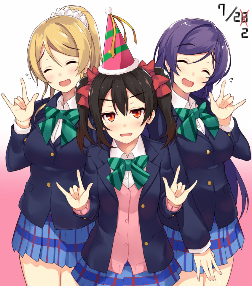 tojo nozomi, yazawa nico, and ayase eli (love live! and 1 more) drawn by ponkotsu_(ayarosu)