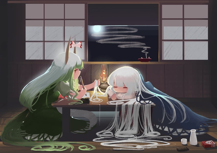 fujiwara no mokou and kamishirasawa keine (touhou) drawn by sweet_reverie