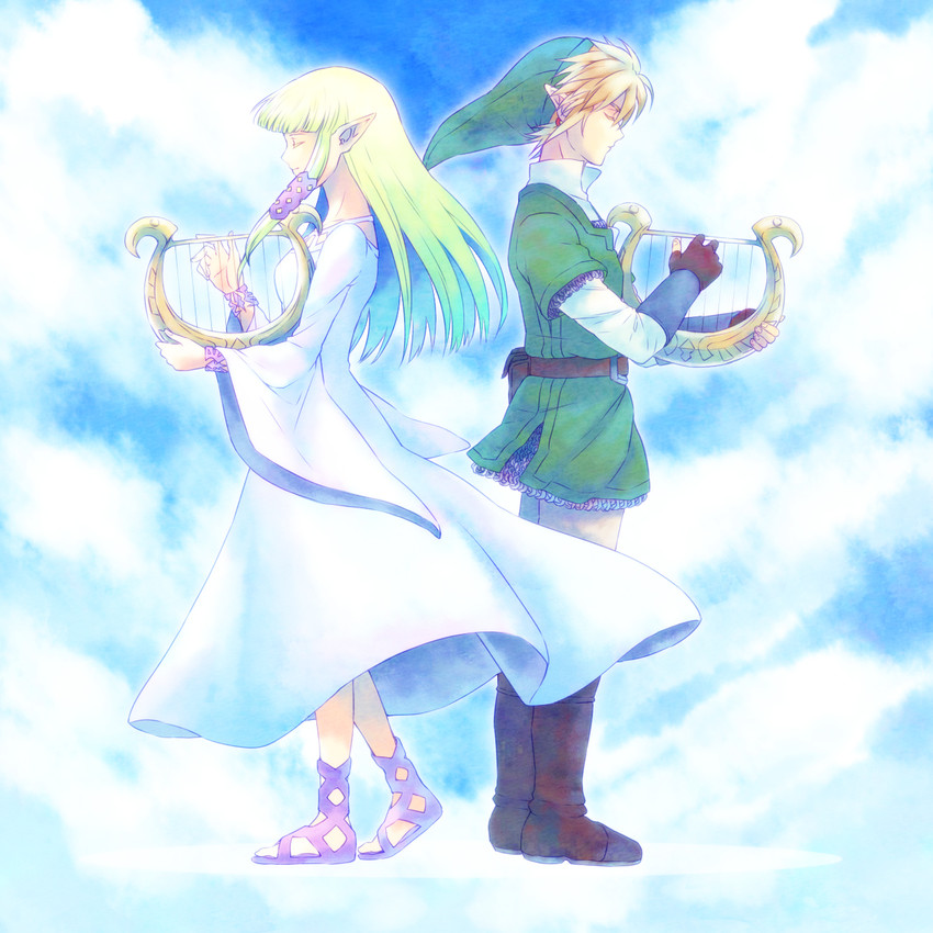 link and princess zelda (the legend of zelda and 1 more) drawn by saiba_(henrietta)