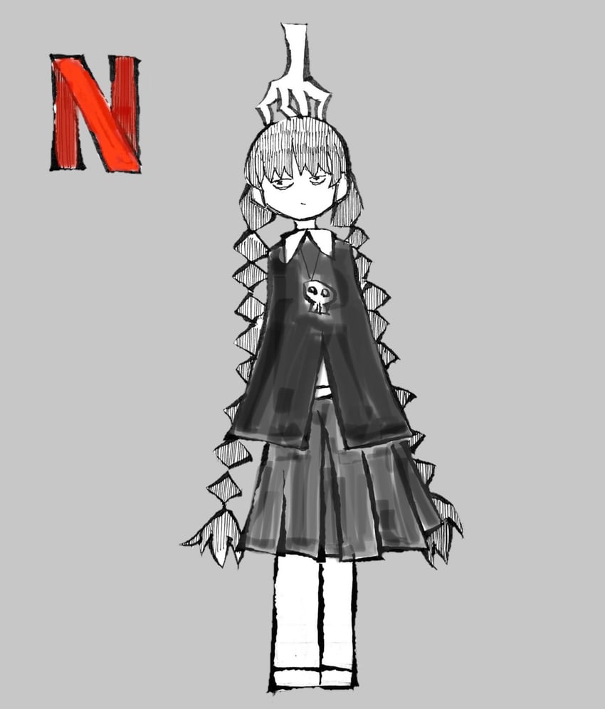 wednesday addams and thing (addams family and 1 more) drawn by mishima_yoshiharu