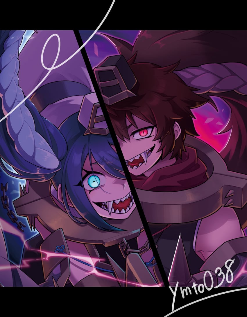 unchained twins - rakea and unchained twins - aruha (yu-gi-oh!) drawn by yamato_usagi
