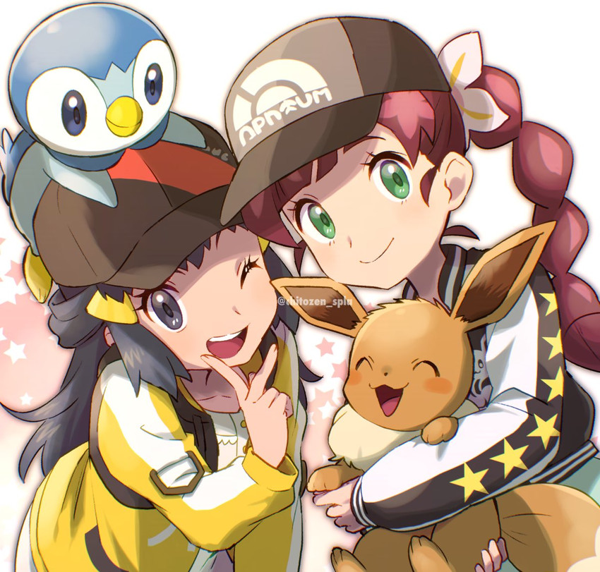 dawn, eevee, piplup, and chloe (pokemon and 2 more) drawn by chitozen_(pri_zen)
