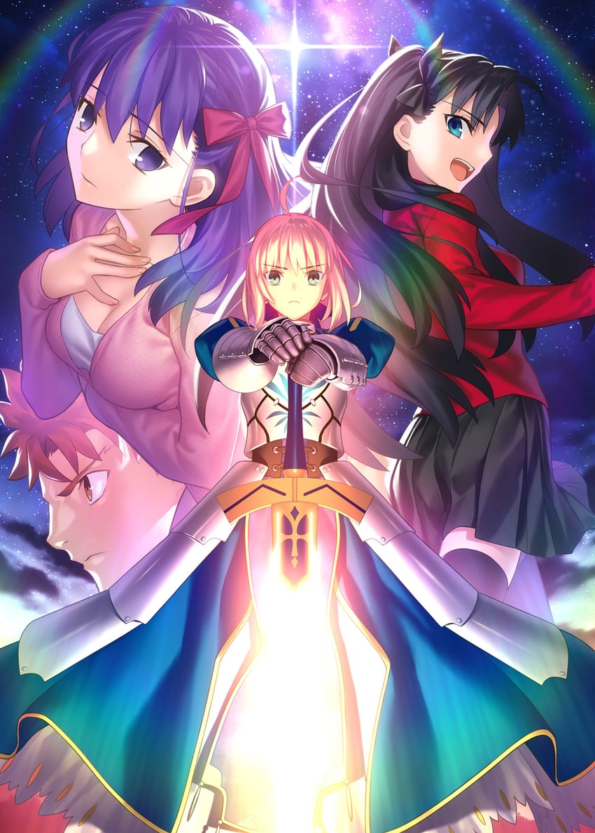 artoria pendragon, saber, tohsaka rin, emiya shirou, and matou sakura (fate and 1 more) drawn by takeuchi_takashi