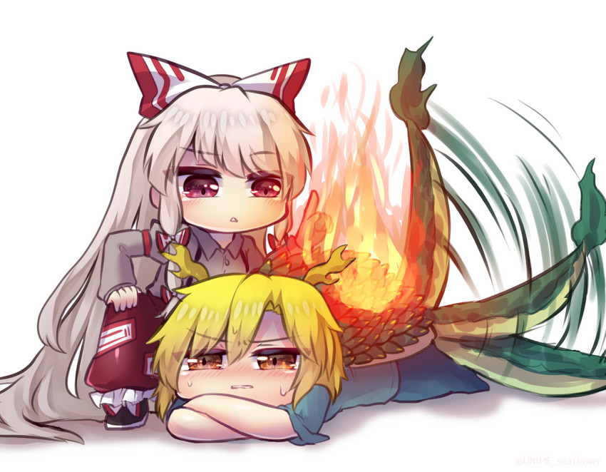 fujiwara no mokou and kicchou yachie (touhou) drawn by unime_seaflower