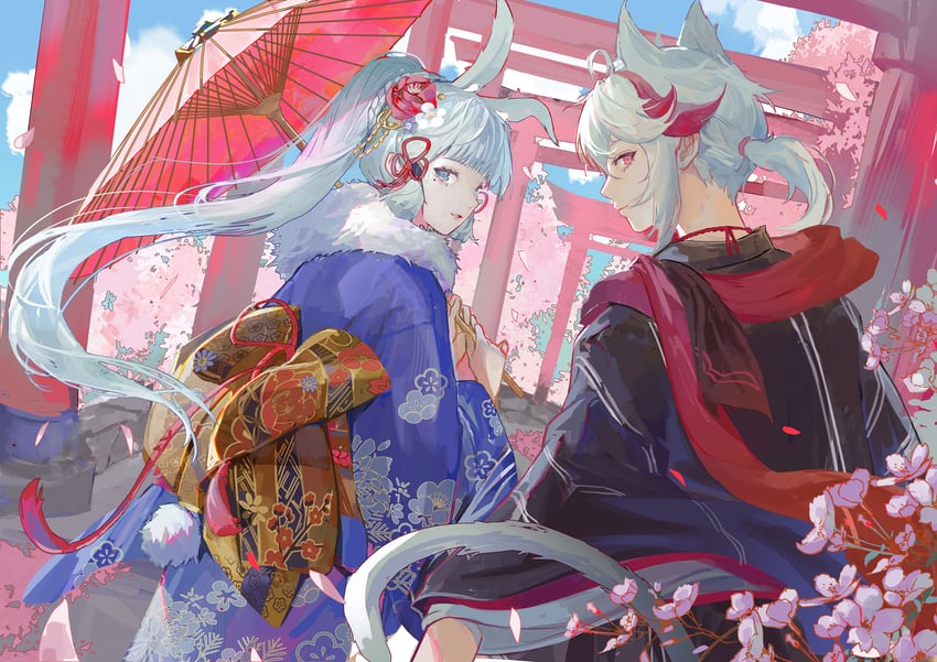 kamisato ayaka and kaedehara kazuha (genshin impact) drawn by iiumiarts