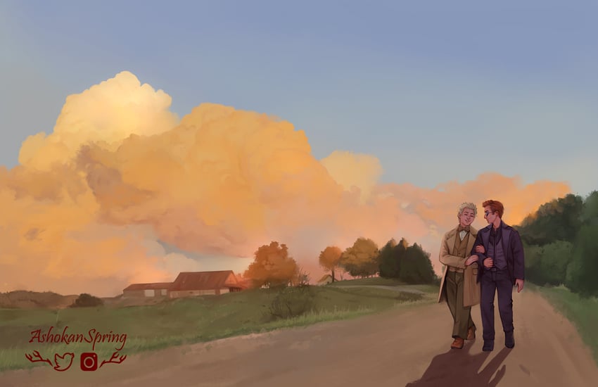 crowley and aziraphale (good omens) drawn by ashokanspring