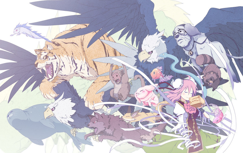 ibaraki kasen, koutei, kume, manzairaku, houso, and 2 more (touhou) drawn by joyfull_(terrace)