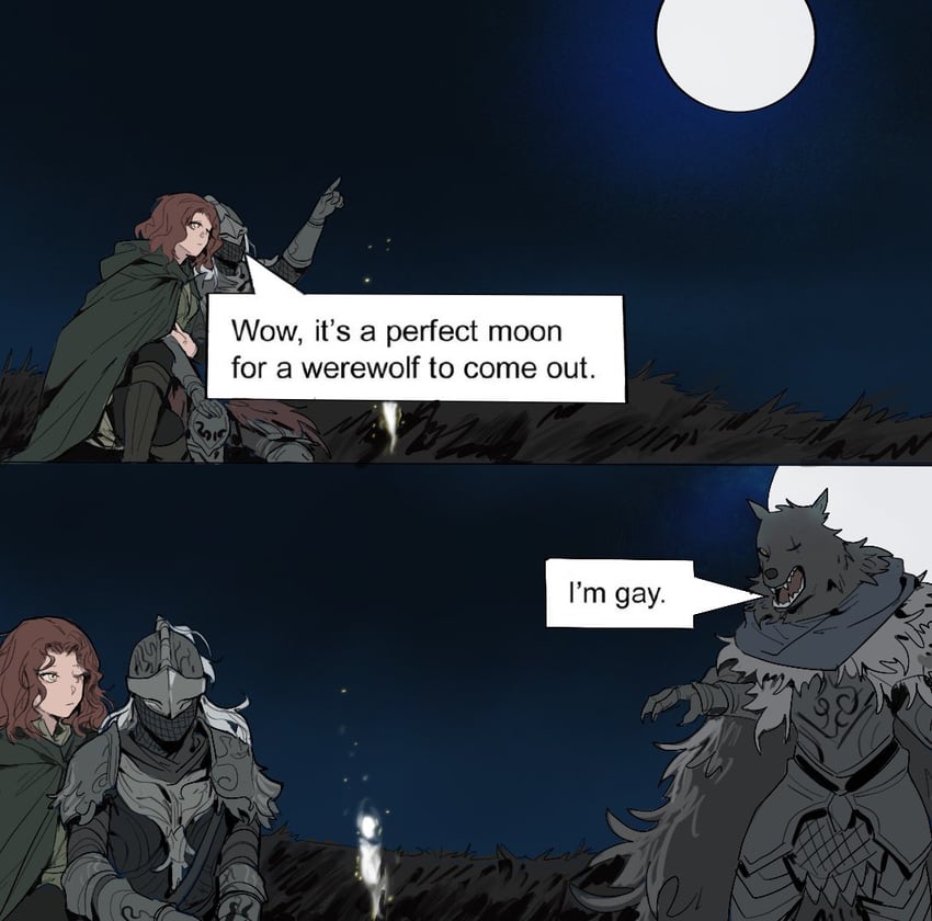 tarnished, melina, blaidd the half-wolf, and bloody wolf (elden ring) drawn by tworain_w