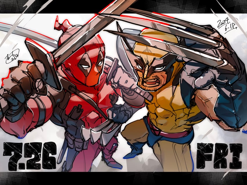 wolverine and deadpool (marvel and 4 more) drawn by momoi_housuke