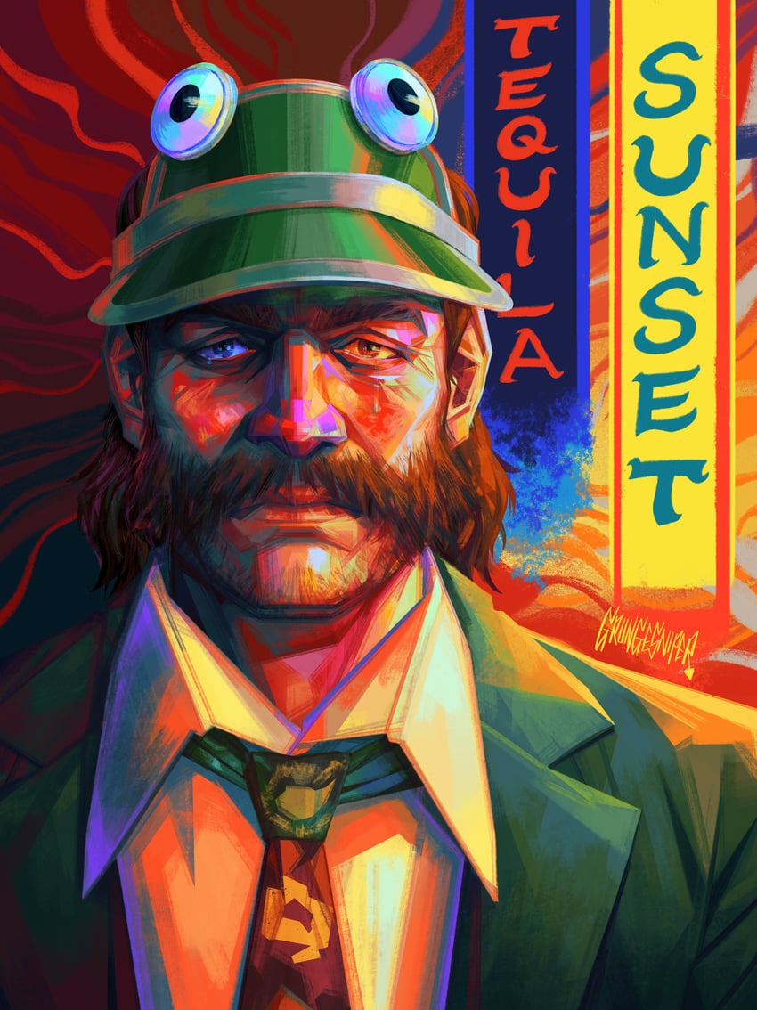 harry du bois and horrific necktie (disco elysium) drawn by grungesniper