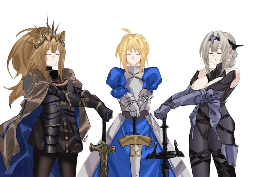 artoria pendragon, saber, siege, bianca, kawasumi ayako, and 2 more (fate and 3 more) drawn by yazu_(zoddiacz)