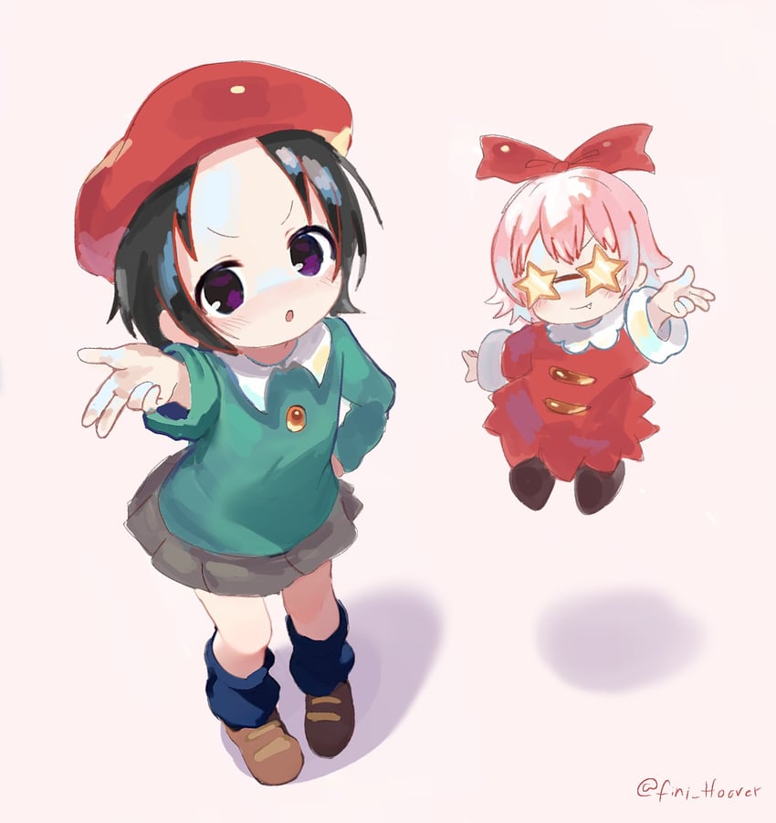 adeleine and ribbon (kirby and 1 more) drawn by fini_hoover
