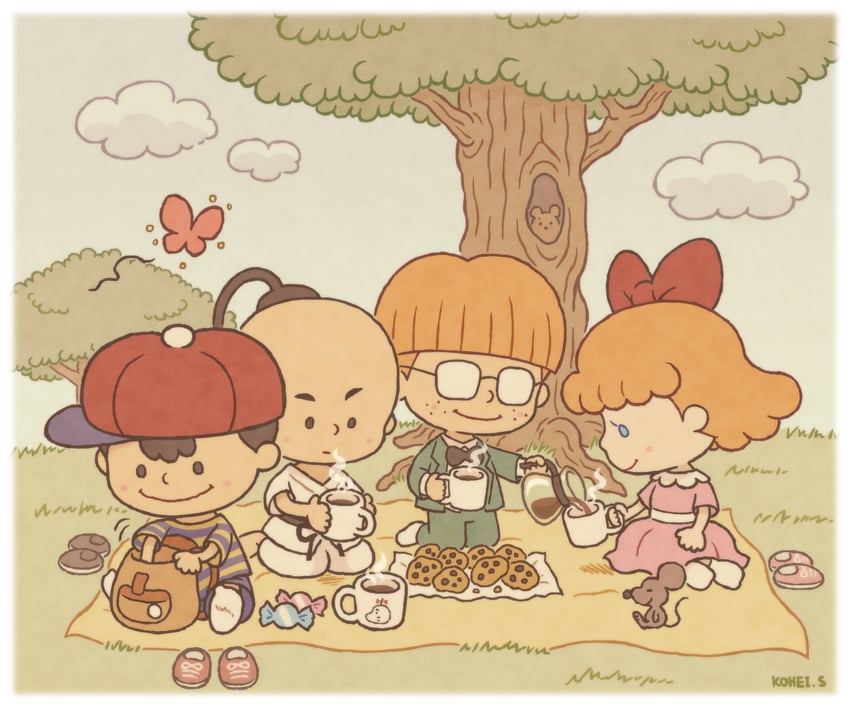 ness, paula, jeff andonuts, and poo (mother and 2 more) drawn by kohei_s