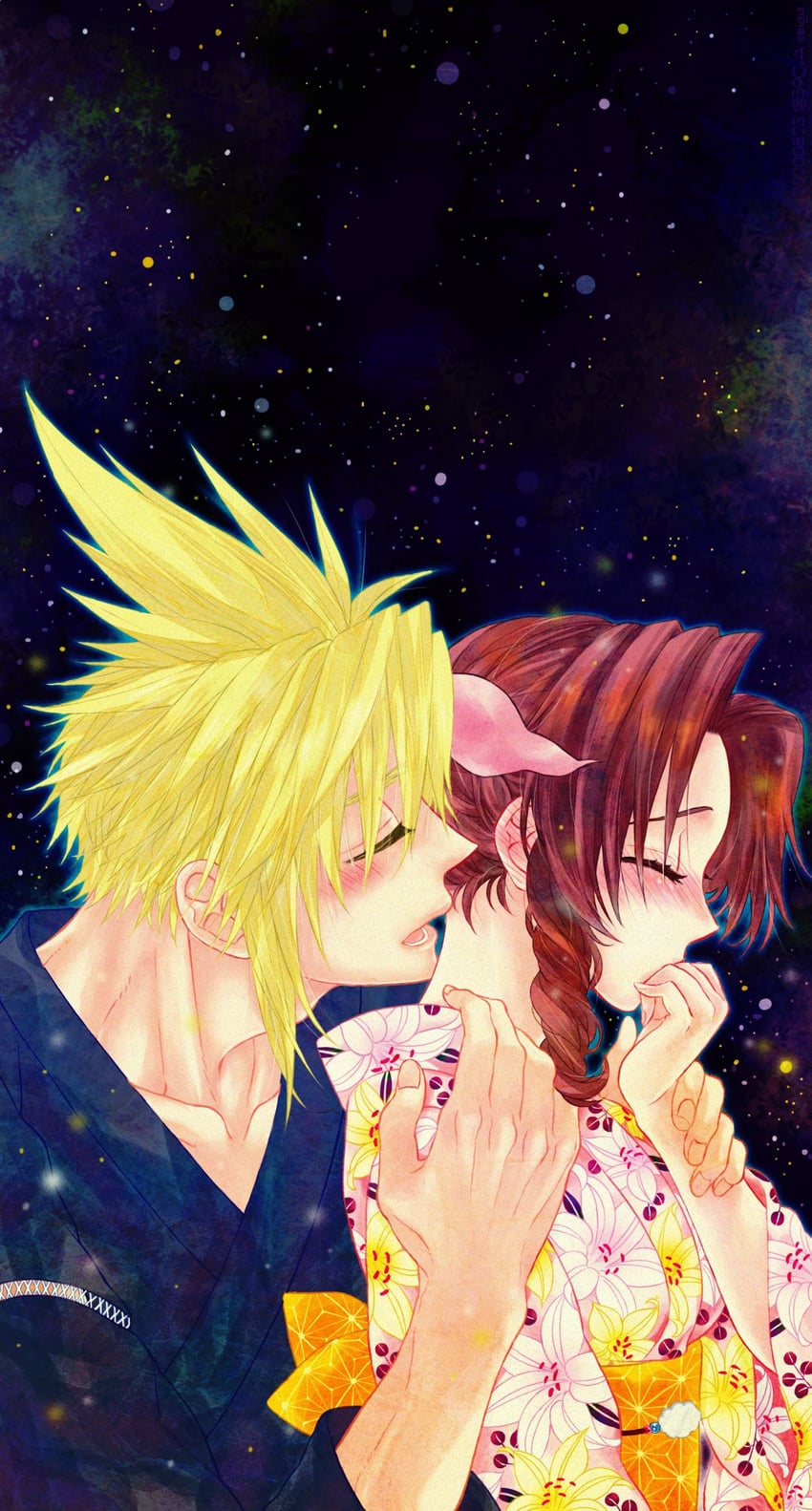 cloud strife and aerith gainsborough (final fantasy and 1 more) drawn by 39cva