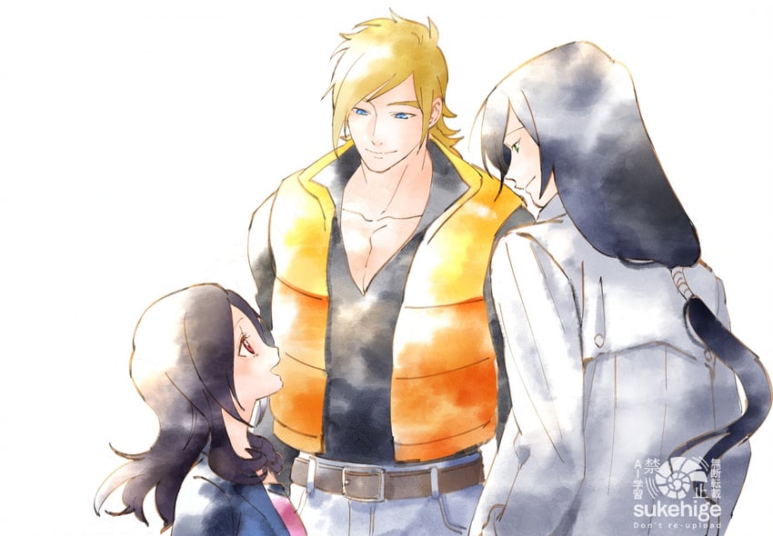 higashi setsuna, nishi hayato, and minami shun (precure and 1 more) drawn by sukehige