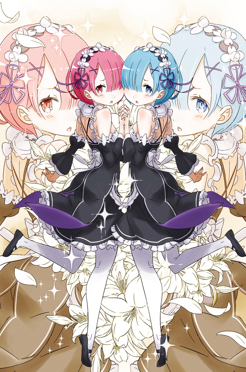 rem and ram (re:zero kara hajimeru isekai seikatsu) drawn by ddukae and ootsuka_shin'ichirou