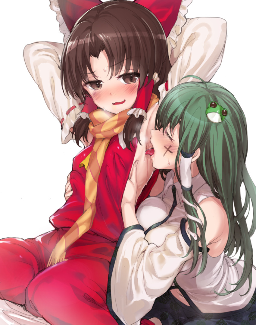 hakurei reimu, kochiya sanae, benikurage, and paseri (touhou and 1 more) drawn by mutsutake