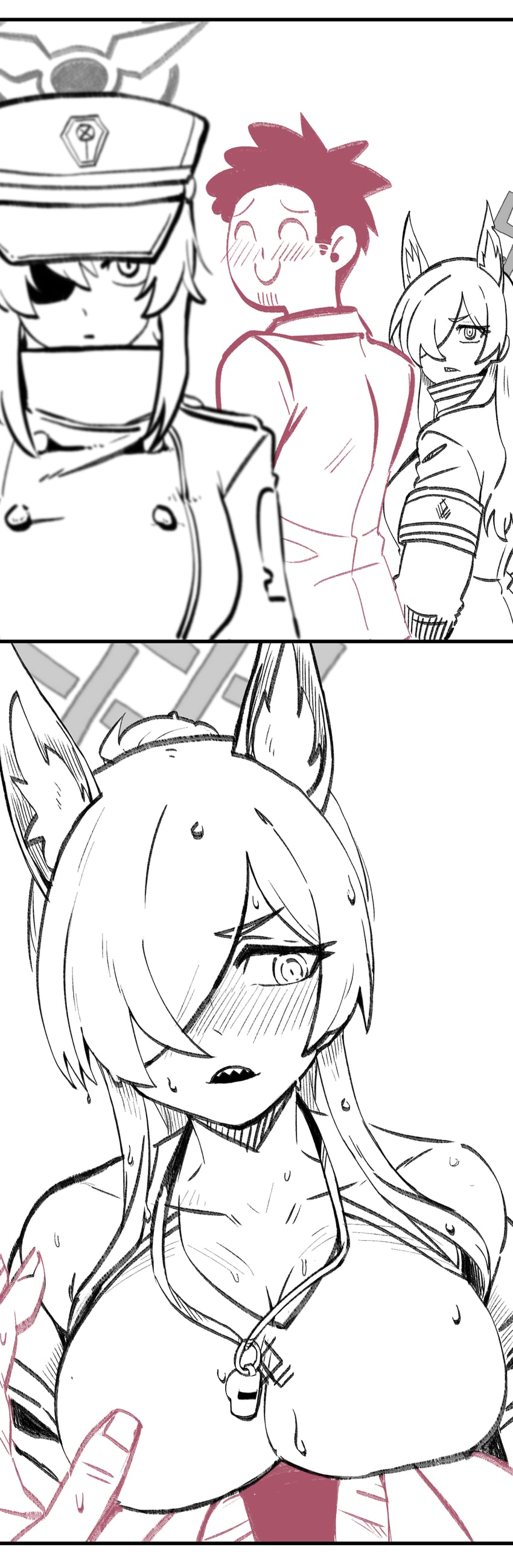 sensei, doodle sensei, kanna, and suou (blue archive) drawn by twoj