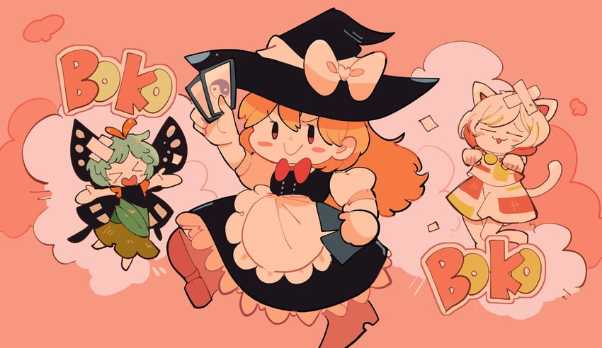 kirisame marisa, eternity larva, and goutokuji mike (touhou and 1 more) drawn by rune066