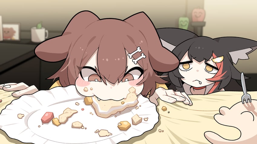 ookami mio, inugami korone, and listener (hololive) drawn by cocomayo29_(tomato)