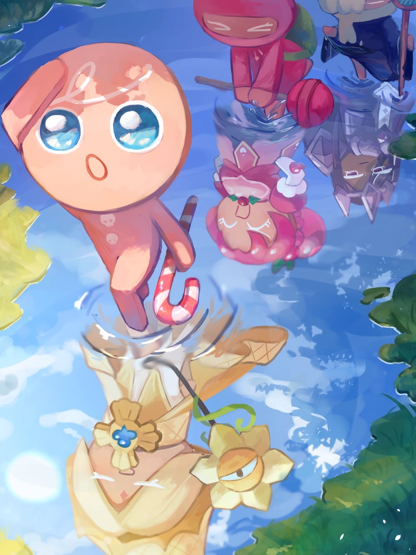 pure vanilla cookie, hollyberry cookie, wizard cookie, strawberry cookie, dark cacao cookie, and 1 more (cookie run and 1 more) drawn by kapuri_cha