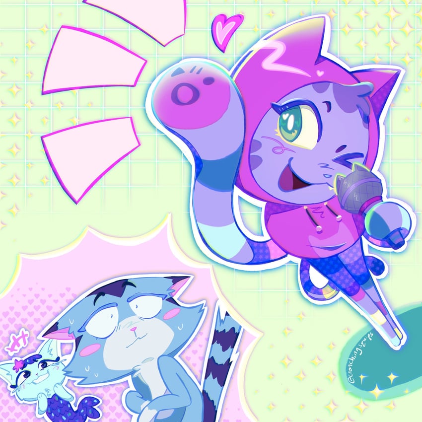 mercat, dj catnip, and catrat (gabby's dollhouse) drawn by cronchingsquips
