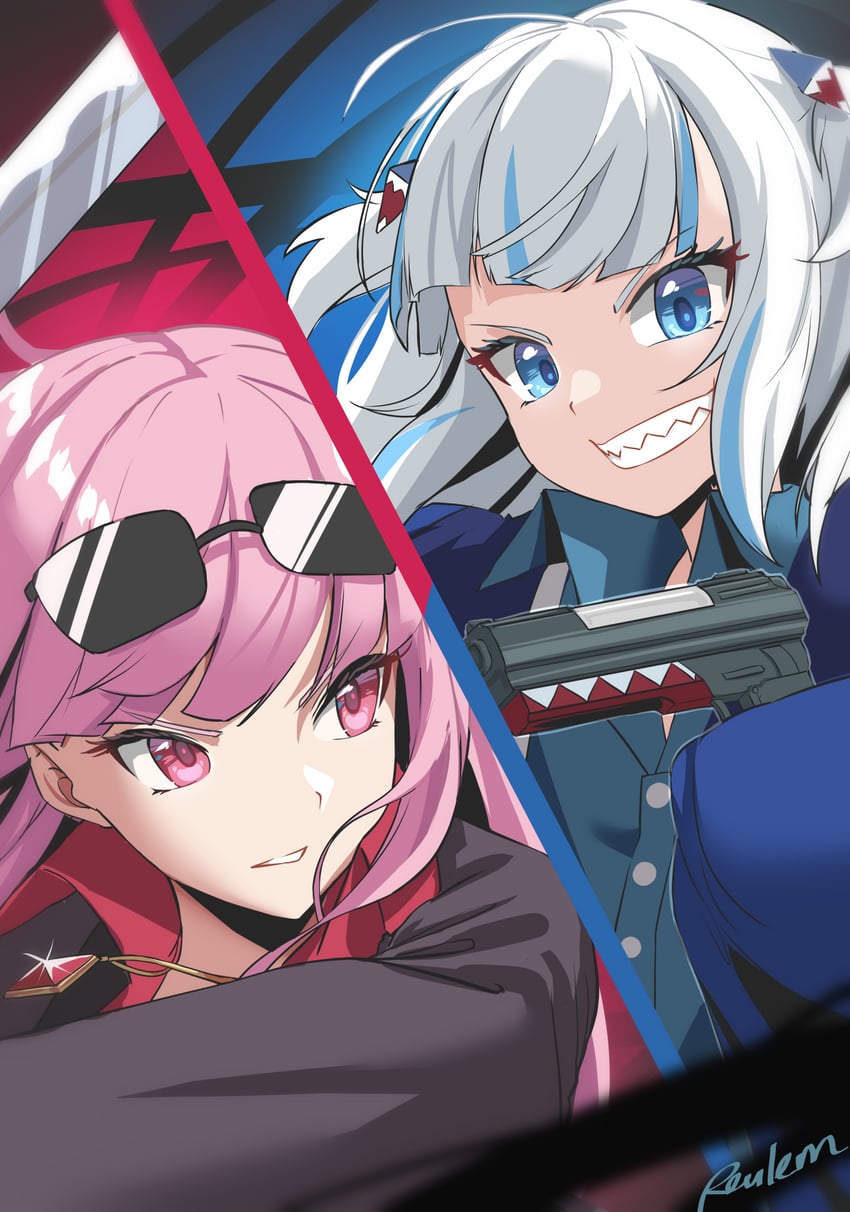 gawr gura and mori calliope (hololive and 2 more) drawn by reulem