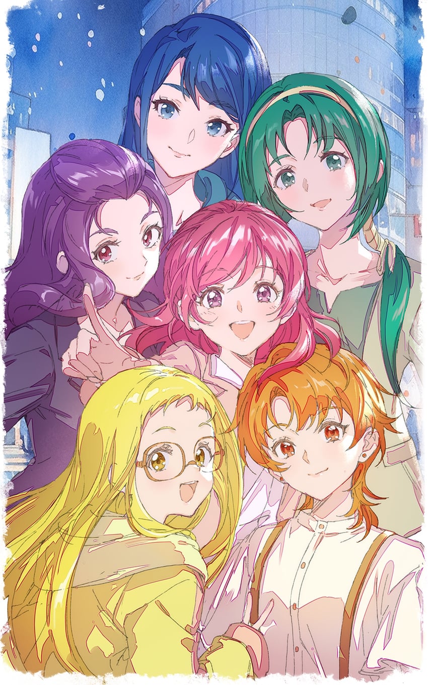 yumehara nozomi, minazuki karen, kasugano urara, akimoto komachi, natsuki rin, and 1 more (precure and 3 more) drawn by hoshi_(xingspresent)