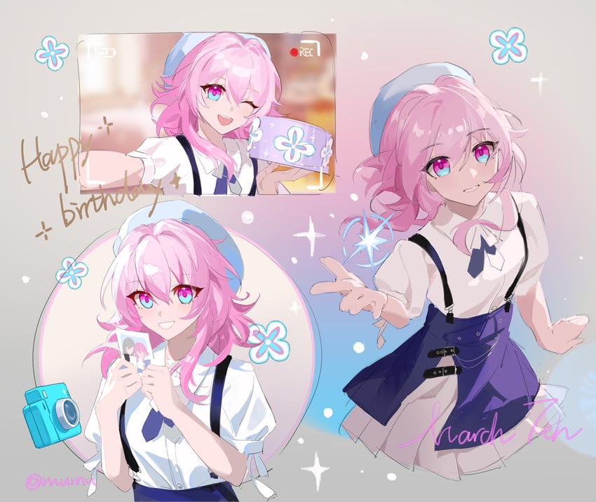 trailblazer, stelle, and march 7th (honkai and 1 more) drawn by mumu123