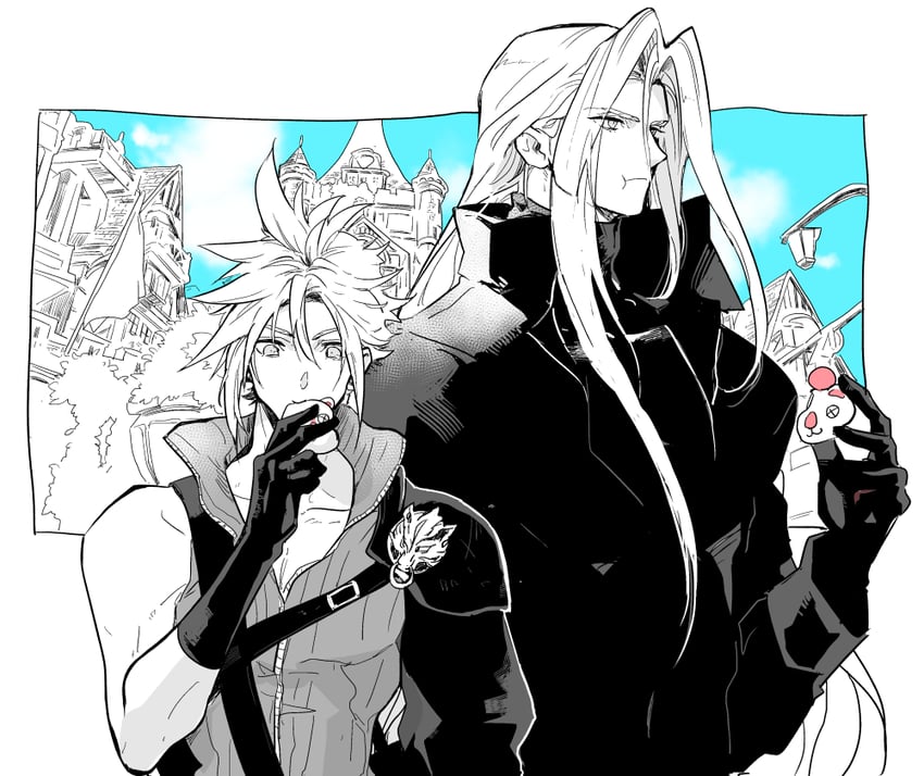 cloud strife, sephiroth, moogle, and fenrir (final fantasy and 2 more) drawn by wxz